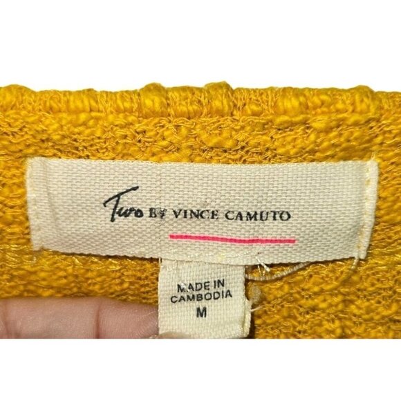 Two by Vince Camuto Sz M Mustard Yellow Slub Knit Button Cardigan Exposed Seams - Picture 5 of 6